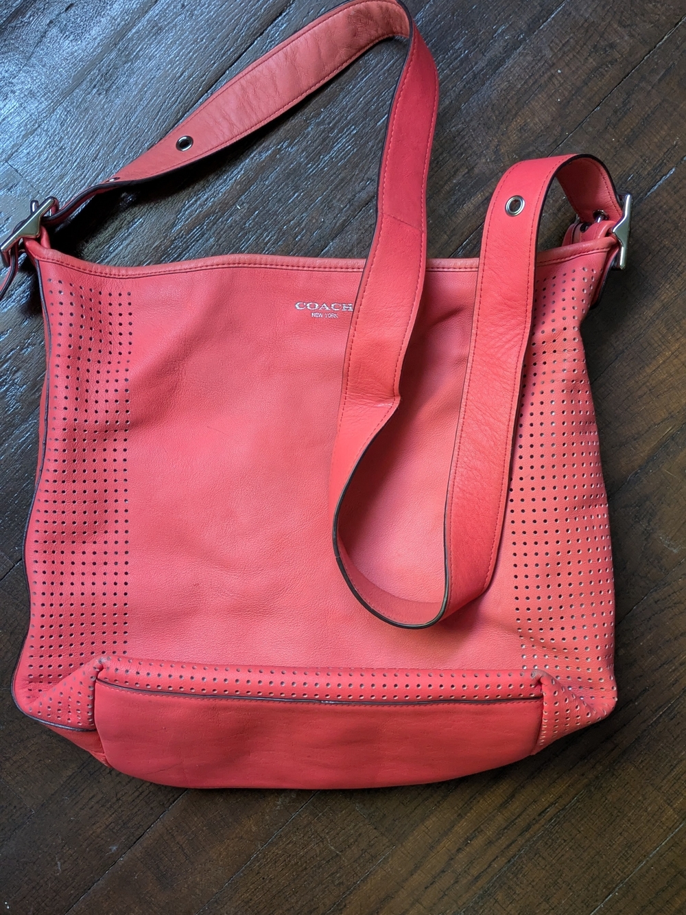 COACH Coral Leather Perforated Shoulder Bag